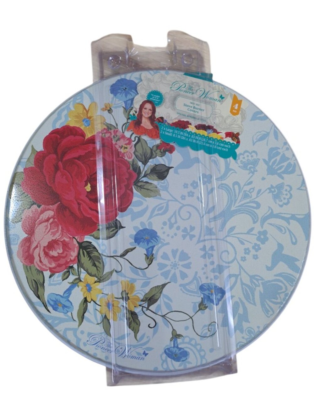 The Pioneer Woman 4 Pc Sweet Rose Stove Burner Covers Blue, Red